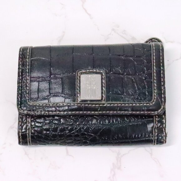 9 Nine & Co Black Faux Leather Trifold Crocodile Alligator Skin Card Slot Wallet - Picture 1 of 7